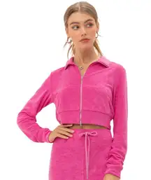 NWT Pretty Garbage Pink Cropped Terrycloth Zip Up Sweatshirt/Jacket Size…