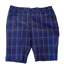 Annika Cutter & Buck Plaid Golf Bermuda Shorts Women 14 Black Red Stretch Active