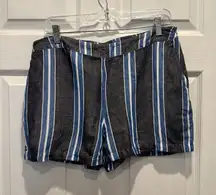 A New Day Women’s Grey White Blue Striped ‎ Casual Linen Blend Pockets Shorts L