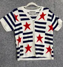 Crystal Kobe Cotton Knit Cardigan S Stars Stripes Patriotic Red‎ White Blue