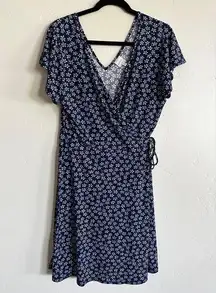 Kaileigh Kaela faux wrap navy blue floral spring dress size XL