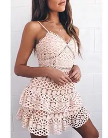 Lulus pale blush lace crotchet ruffle mini sleeveless dress