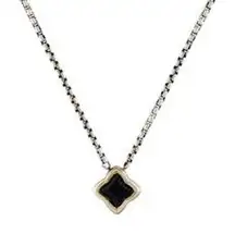 David Yurman Onyx Quatrefoil Sterling Silver & Gold Pendant Necklace 16in