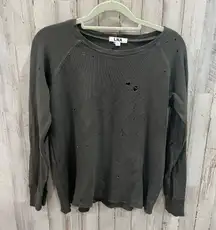 LNA Green Thermal Waffle Knit Distressed Holey Long Sleeve Shirt Womens XS