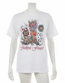 Vintage 90s Diamond Dust Tee T-Shirt Large White Glitter Jackpot Fever