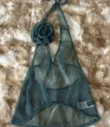 Sheer Halter Top with Floral Accent