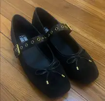 Black Mary Jane Ballet Flats with Gold Accents