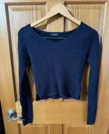 Long Sleeve Navy Blue Crop Top