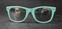 Teal Wayfarer Style Sunglasses, Mirrored Lenses, CE Marked, Square Seafoam Frame