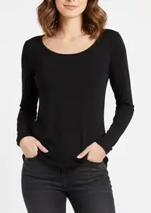 BISOU BISOU MICHELE BOHBOT Black Long Sleeve Scoop Neck Top Size S