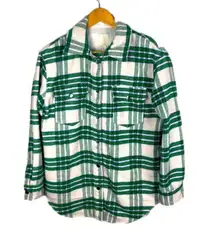 Joie  Plaid Flannel Green and White Wool Blend Shacket Jacket Women's Medium