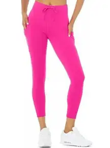 Alo Yoga 7/8 High-Waist Checkpoint Legging Drawstring Cropped Hot Pink Medium