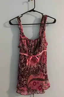 gorgeous pink and brown vintage tank with bow detail size S
