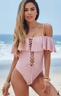 Poppy pink monokini swim suit