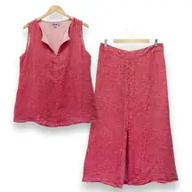 Flax 100% Linen Red Crossweave Midi Skirt Sleeveless Top Set Flowy Size Medium