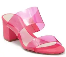 Schutz  Victorie Pink Clear Strap Block Heel Sandals 9 NEW Mule