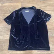 Madewell Velvet Tie-Neck Blouse Nightfall Navy | Soft Luxe Holiday Party Top | S