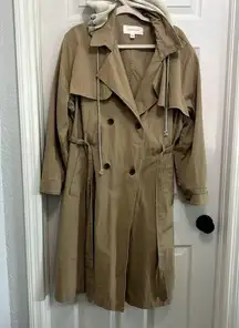 Popsugar Women's Hooded Chambray Trench Coat Khaki Size XXL-- Doublebreast, belt