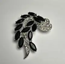 Vintage Black Rhinestone Sarah Coventry Vienna Nights Silver Tone Brooch Pin