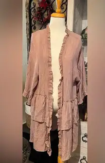 Easel Tiered Ruffled Cardigan in Mauve size L