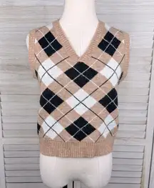 SHEIN Sleeveless Argyle Sweater Vest Tan/Multi-OS