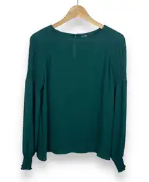 . Emerald Green Blouse with Ruched Sleeves