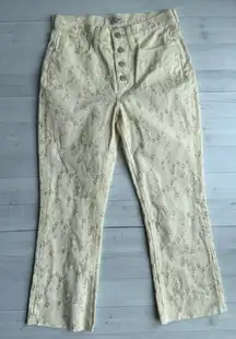 J Crew Billie Demi Boot Cut Crop Cream Floral Embroidered Jeans Size 26