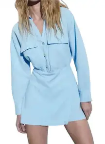 Zara Light Blue Skort Button-Up Dress