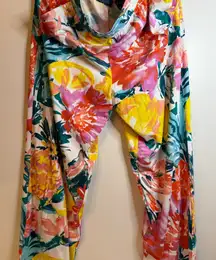 Red and Pink Floral Leggings with Tropical Print