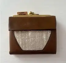 1960s Lady Buxton Leather & Brass French Purse Wallet with Kiss Lock Brown Tan