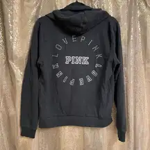 PINK Victorias Secret Black Fill Zip Rhinestone Hooded Sweatshirt, M