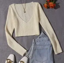 Rib Knit V-Neck Crop Sweater