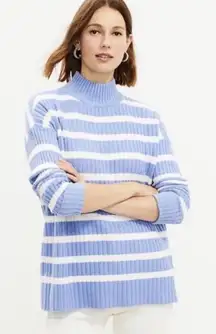 Loft Blue White Striped Ribbed Turtleneck Sweater Long Sleeve Oversized Size XS
