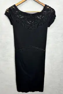 Bebe Black Crochet Overlay Bodycon Dress‎ M/L Whimsigoth Vtg Y2K Coquette Sexy