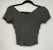 Brandy Melville Black Striped Short Sleeve Crop Top Blouse Tee Womens OS Stretch