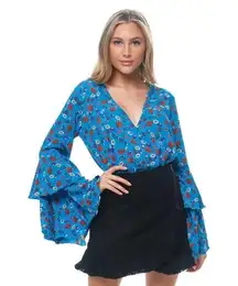 Free People NWT She's Dainty Blue Floral Bodysuit Size Small Petite Azure Combo
