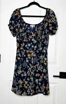 BRAVE SOUL LONDON Womens Large Navy Ditsy Floral Button‎ Front Mini Dress