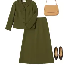 Pendleton Olive Wool Skirt Suit Set Size 6P Blazer & Size 8 Skirt 35″ Length EUC