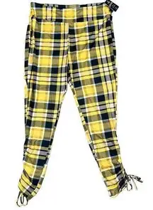 NWT Mlle Gabrielle Women’s Yellow Pink Plaid Pull-on Leggings 2X