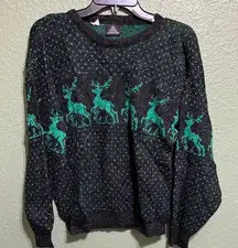 Vintage Kennington Ski Sweater Black Green Reindeer 70s 80s