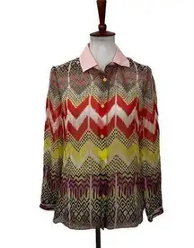 Carven Womens Silk Blouse Long Sleeve Button Up Size 38 Medium