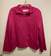 Alfred Dunner Womens Hot Pink Jacket Blazer Size 18 XL Bust 44” Jeweled Center