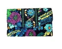 Vera Bradley Midnight Blues Floral Snap Closure Wallet With Zippered Compartment