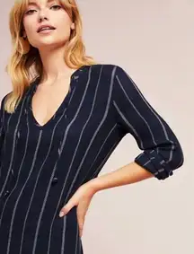 Bella Dahl Striped Tunic Dress V-Neck Vertical Striped Linen-Like Poncho Knit S