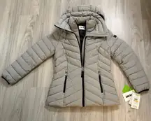 DKNY Women’s Chevron Quilted Puffer Coat – Light Gray New! Sz S