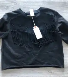 Current /Elliott Suede Fringe Black Popover Top