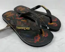 Havaianas FARM Collection Flip Flops Black Floral Print Size 6