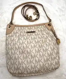 Michael Kors Shoulder Bag Jet Set Monogram White Tan Signature Crossbody