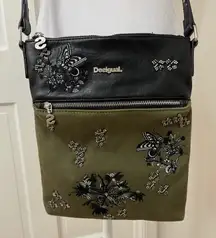 Desigual Black Green Embroidered Beaded Butterfly Whimsigoth Crossbody Purse
