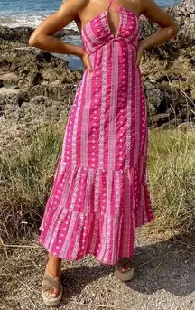 ZARA  maxi dress embroidered Barbie pink halter CUTWORK OPEN BACK MIDI SUMMER